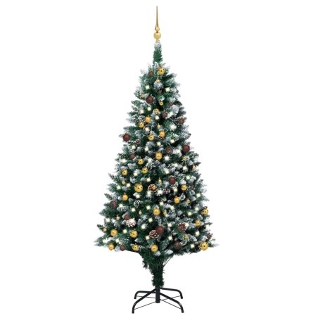 Árvore Natal artificial pré-iluminada c/ bolas e pinhas 210 cm