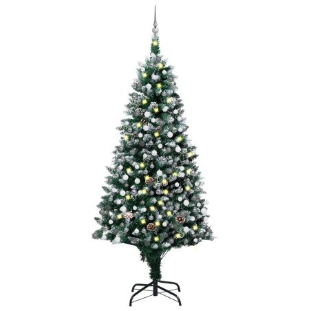 Árvore Natal artificial pré-iluminada c/ bolas e pinhas 210 cm