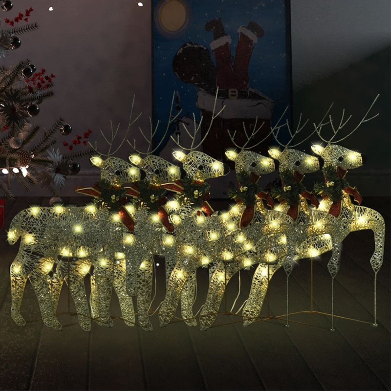 Renas de Natal 6 pcs 120 luzes LED dourado-Luzes de Natal-Home Retail