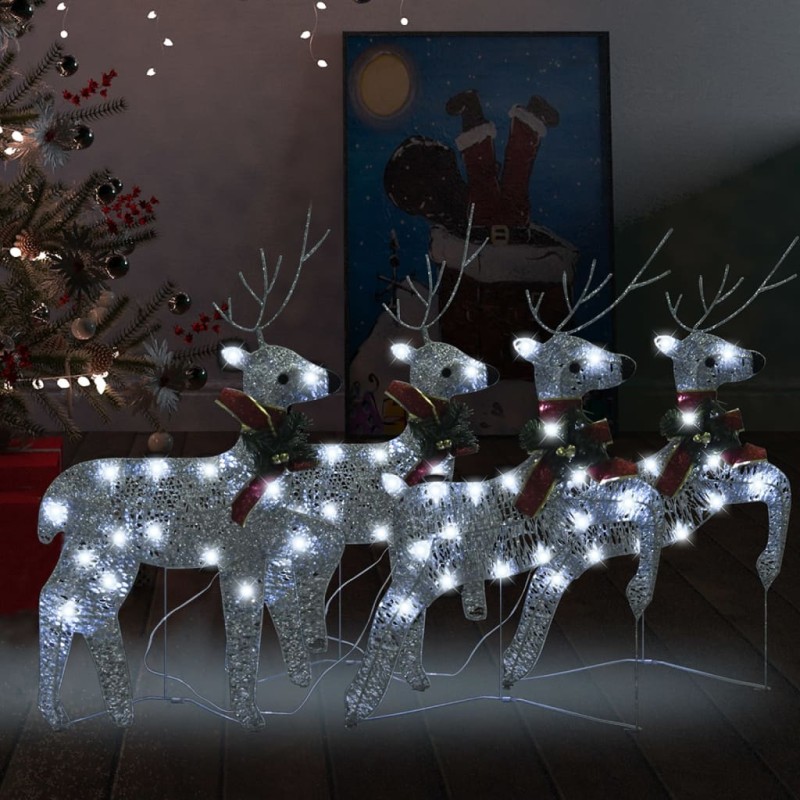 Renas de Natal 4 pcs 80 luzes LED prateado-Luzes de Natal-Home Retail