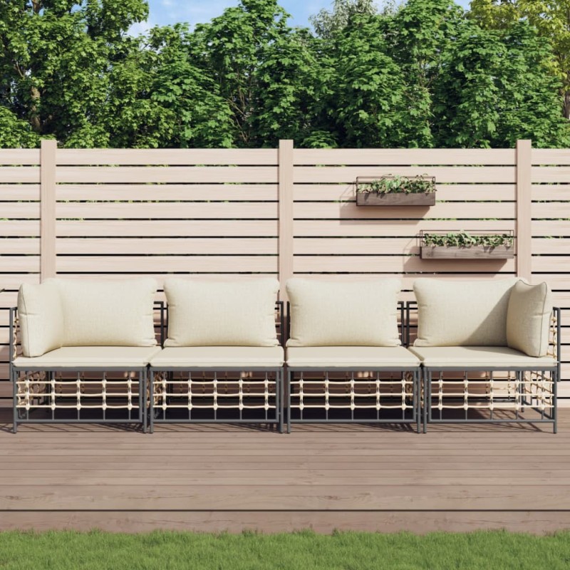 4 pcs conjunto lounge de jardim c/ almofadões vime PE antracite-Sofás para exterior-Home Retail