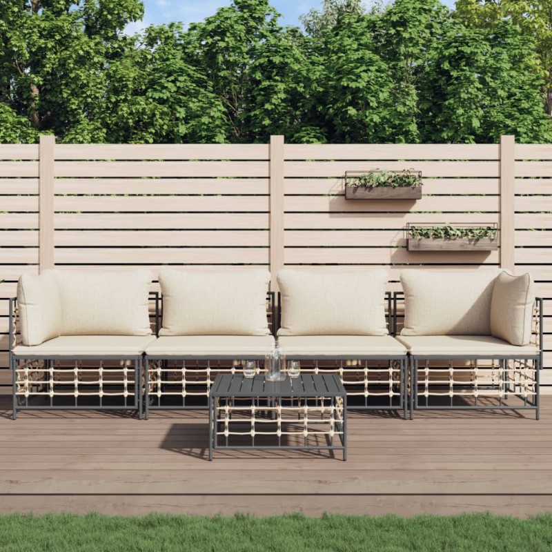 5 pcs conjunto lounge de jardim c/ almofadões vime PE antracite-Sofás para exterior-Home Retail