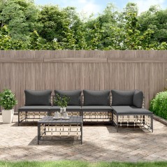 6 pcs conjunto lounge de jardim c/ almofadões vime PE antracite