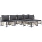 6 pcs conjunto lounge de jardim c/ almofadões vime PE antracite