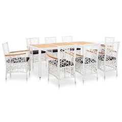 9 pcs conjunto de jantar para exterior vime PE branco