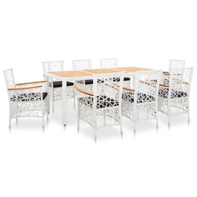 9 pcs conjunto de jantar para exterior vime PE branco-Conjuntos de jardim-Home Retail