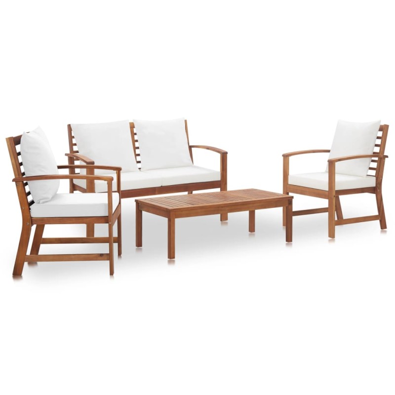 4 pcs conjunto lounge de jardim c/ almofadões acácia maciça-Conjuntos de jardim-Home Retail