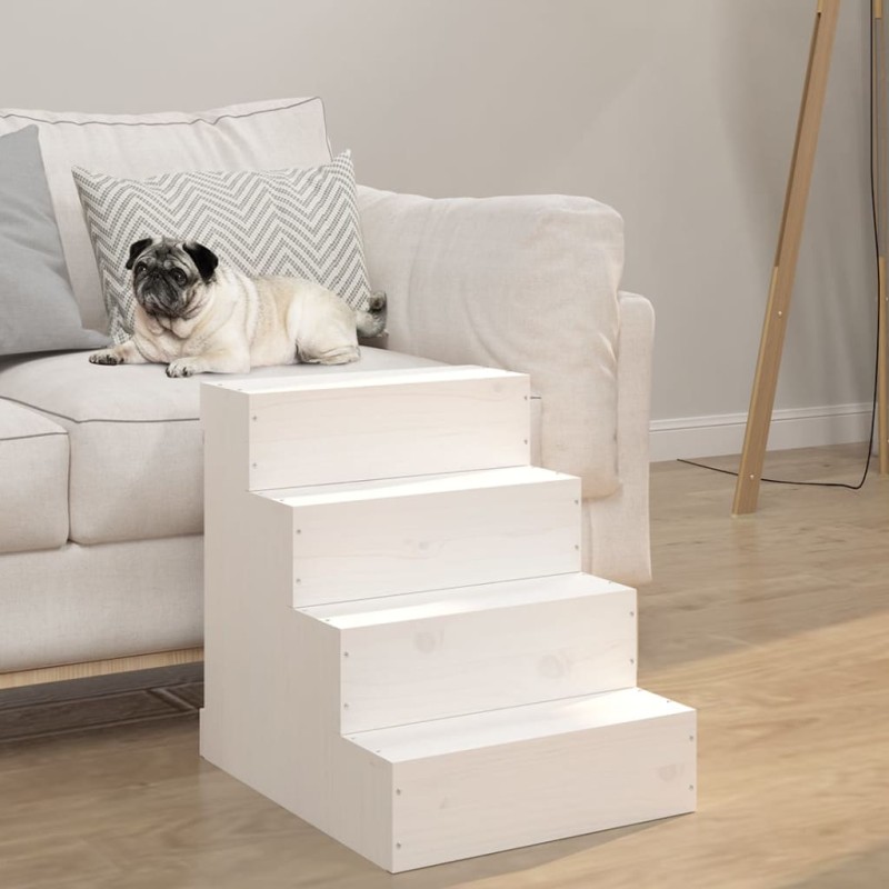 Escada p/ animais de estimação 40x49x47 cm pinho maciço branco-Escadas e rampas para animais de estimação-Home Retail