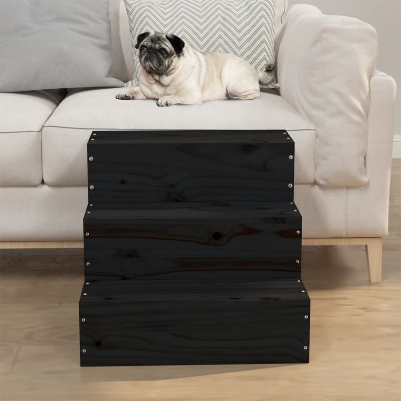 Escada animais de estimação 40x37,5x35cm pinho maciço preto-Escadas e rampas para animais de estimação-Home Retail