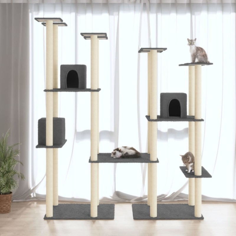 Árvore p/ gatos c/ postes arranhadores sisal 174cm cinza-escuro-Móveis para gatos-Home Retail