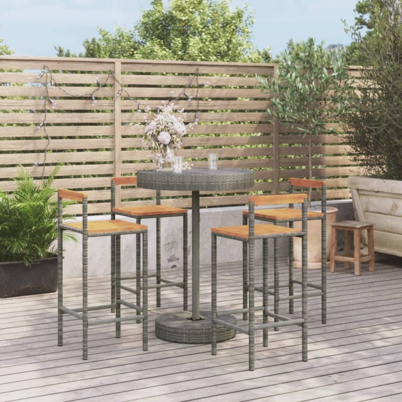 5 pcs conjunto de bar p/ jardim vime PE/acácia maciça cinzento-Conjuntos de jardim-Home Retail