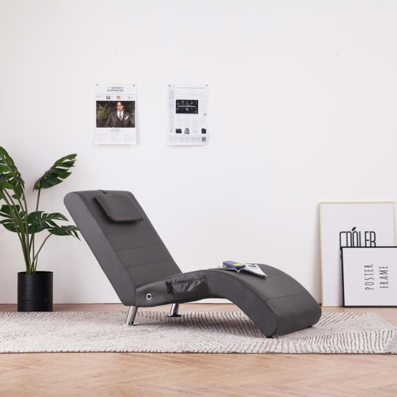 Chaise longue de massagem c/ almofada couro artificial cinzento-Cadeiras de descanso-Home Retail