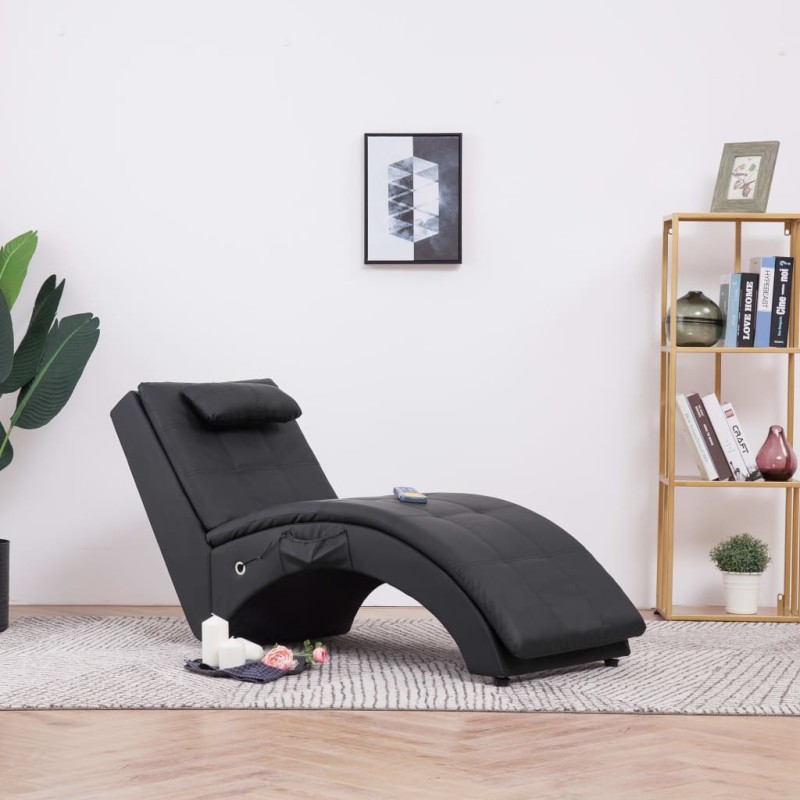 Chaise longue de massagem c/ almofada couro artificial preto-Cadeiras de descanso-Home Retail