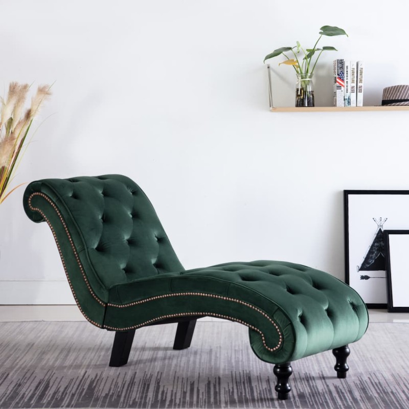 Chaise longue em veludo verde-Cadeiras de descanso-Home Retail