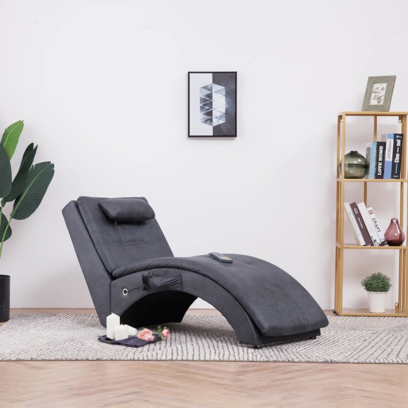 Chaise longue de massagem c/ almofada camurça artif. cinzento-Cadeiras de descanso-Home Retail