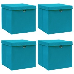 Caixas de arrumação com tampas 4pcs 32x32x32cm tecido azul-bebé