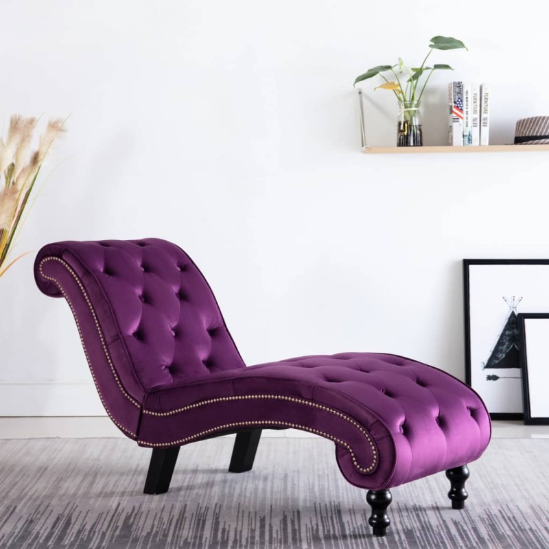 Chaise longue em veludo roxo-Cadeiras de descanso-Home Retail