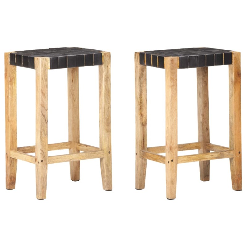 Bancos de bar 2 pcs 75 cm couro genuíno preto-Bancos de bar-Home Retail