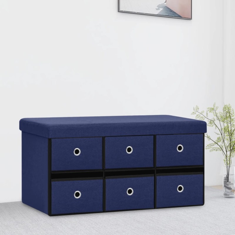 Banco de arrumação dobrável 76x38x38 cm linho falso azul-Bancos de arrumação e entrada-Home Retail