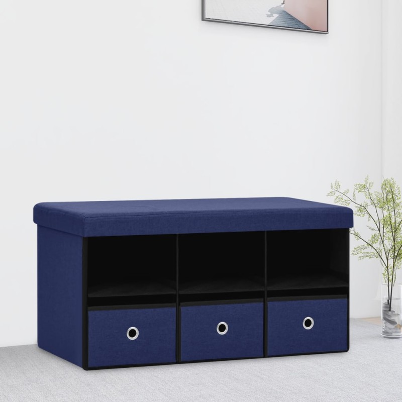 Banco de arrumação dobrável 76x38x38 cm linho falso azul-Bancos de arrumação e entrada-Home Retail