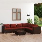 7 pcs conjunto lounge jardim c/ almofadões vime PE castanho