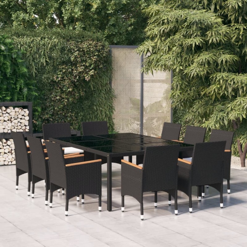 11 pcs conjunto de jantar para jardim vime PE preto-Conjuntos de jardim-Home Retail