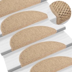 Tapetes escada adesivos aspeto sisal 15 pcs 56x17x3cm cor areia