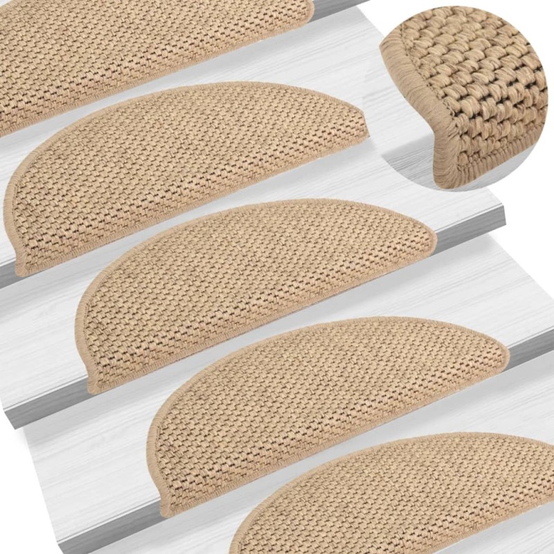 Tapetes escada adesivos aspeto sisal 15 pcs 56x17x3cm cor areia-Tapetes antiderrapantes para degraus-Home Retail