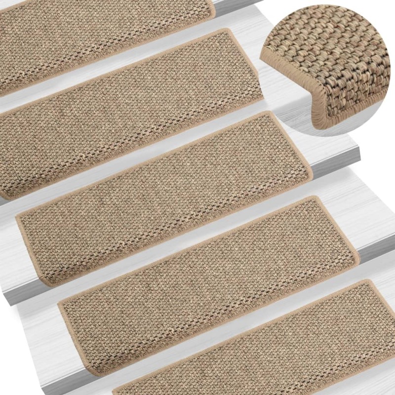 Tapetes escada adesivos aspeto sisal 15pcs 65x21x4 bege-escuro-Tapetes antiderrapantes para degraus-Home Retail