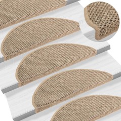 Tapetes escada adesivos aspeto sisal 15pcs 65x21x4 bege-escuro