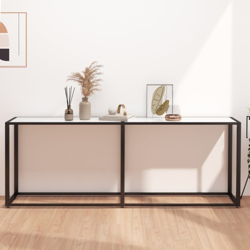 Mesa consola mármore branco 200x35x75,5 cm vidro temperado-Mesas de apoio-Home Retail