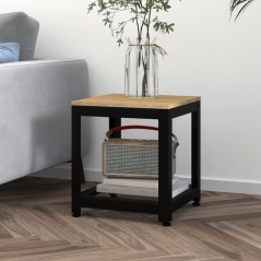 Mesa de apoio 40x40x45 cm MDF e ferro castanho-claro e preto