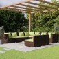 9 pcs conjunto lounge jardim c/ almofadões vime PE castanho