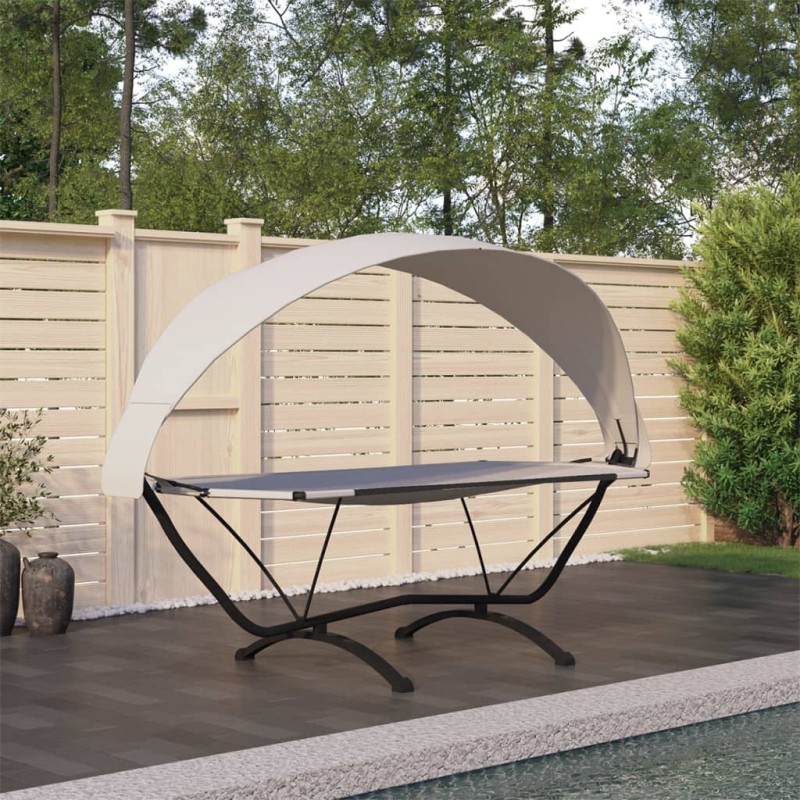 Espreguiçadeira exterior c/ toldo aço e tecido oxford cor creme-Camas de jardim-Home Retail