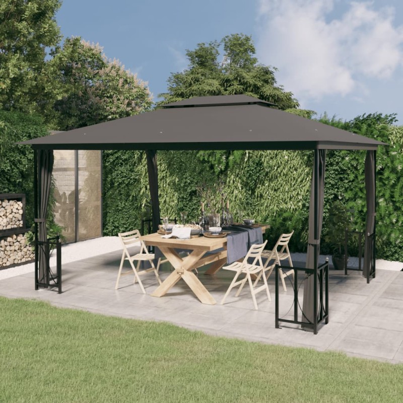 Gazebo com paredes laterais e telhado duplo 3x4 m cor antracite-Toldos e gazebos-Home Retail