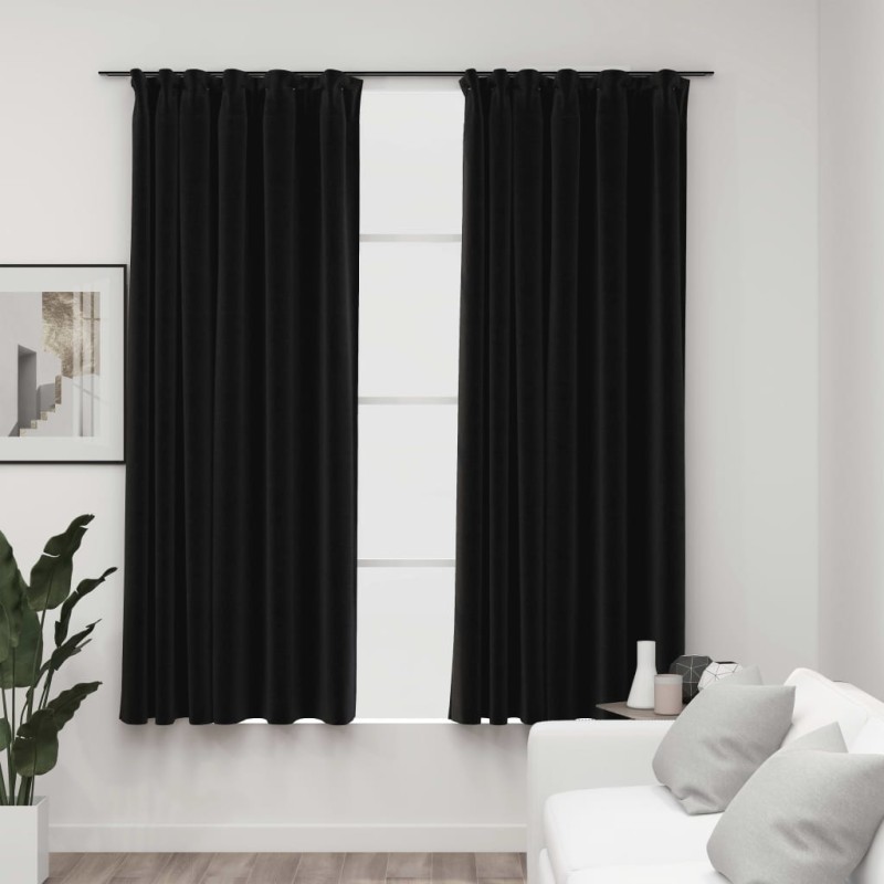 Cortinas opacas aspeto linho + ganchos 2pcs 140x175cm antracite-Persianas e cortinas-Home Retail