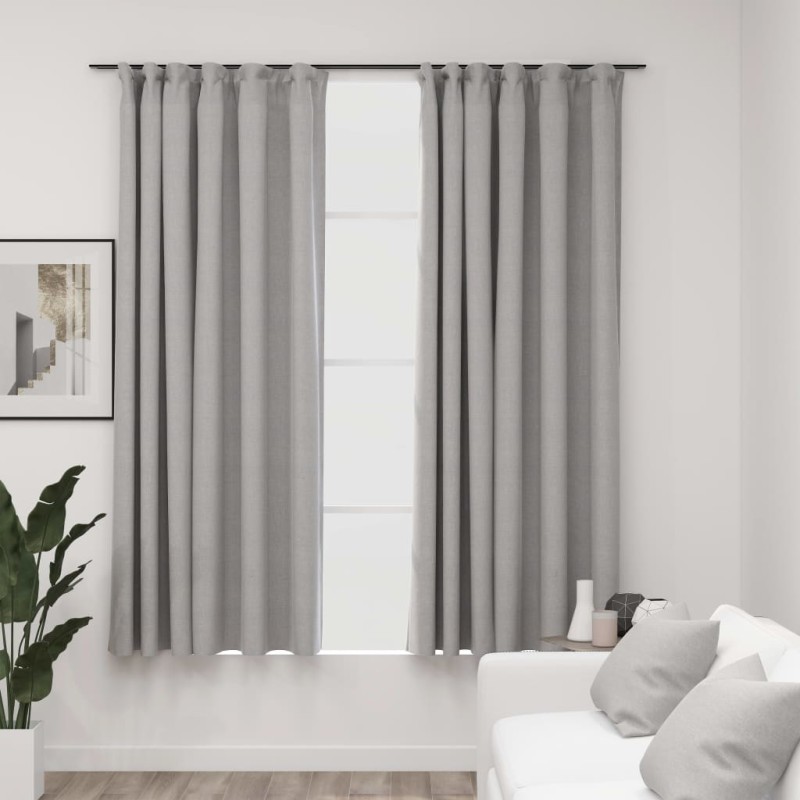 Cortinas opacas aspeto linho c/ ganchos 2pcs 140x175cm cinzento-Persianas e cortinas-Home Retail