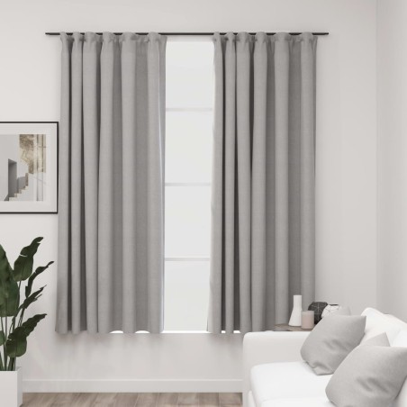 Cortinas opacas aspeto linho c/ ganchos 2pcs 140x175cm cinzento