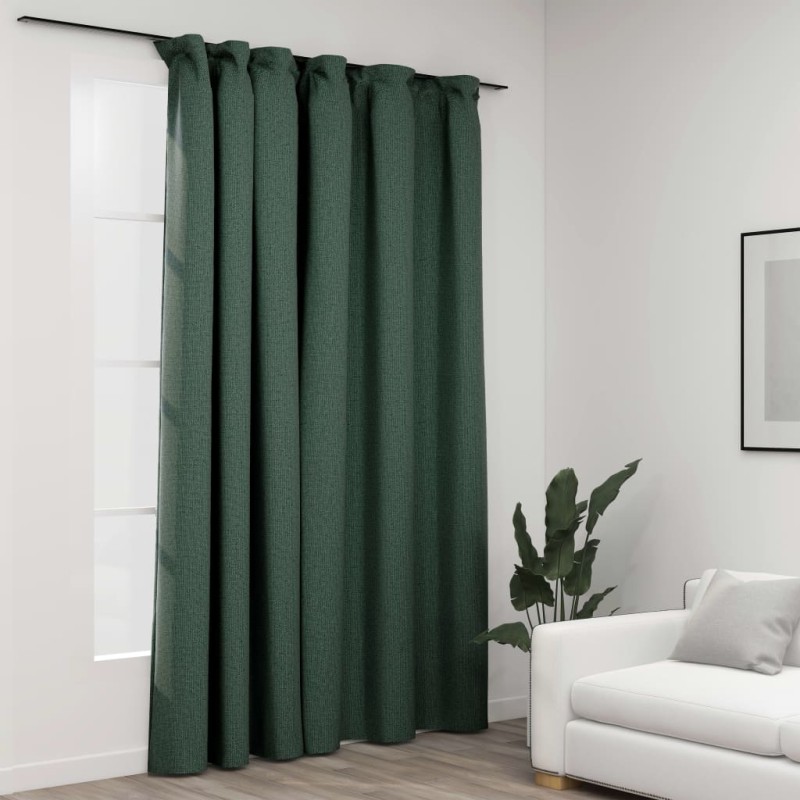 Cortinas opacas aspeto linho com ganchos 290x245 cm verde-Persianas e cortinas-Home Retail