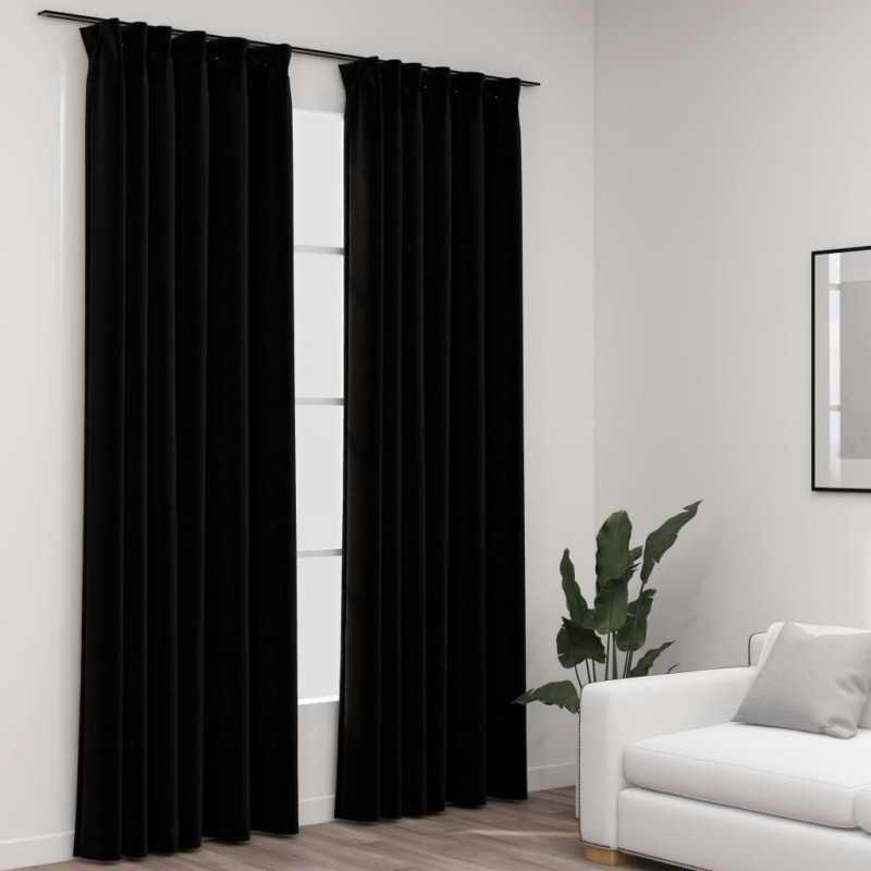 Cortinas opacas aspeto linho com ganchos 2 pcs 140x245 cm preto-Persianas e cortinas-Home Retail