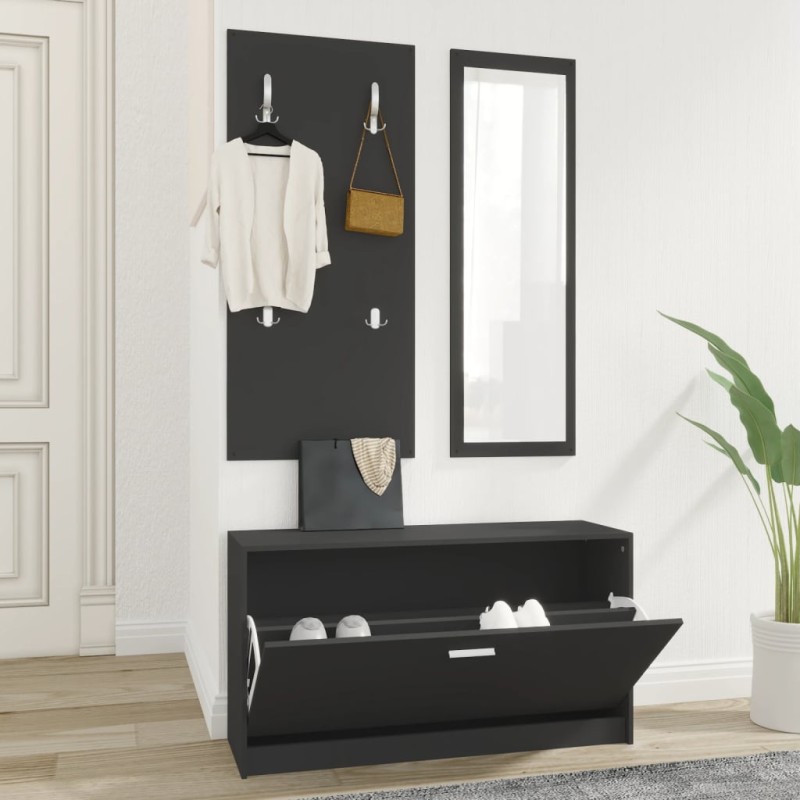 Conjunto de sapateira 3 em 1 derivados madeira preto-Sapateiras e organizadores-Home Retail