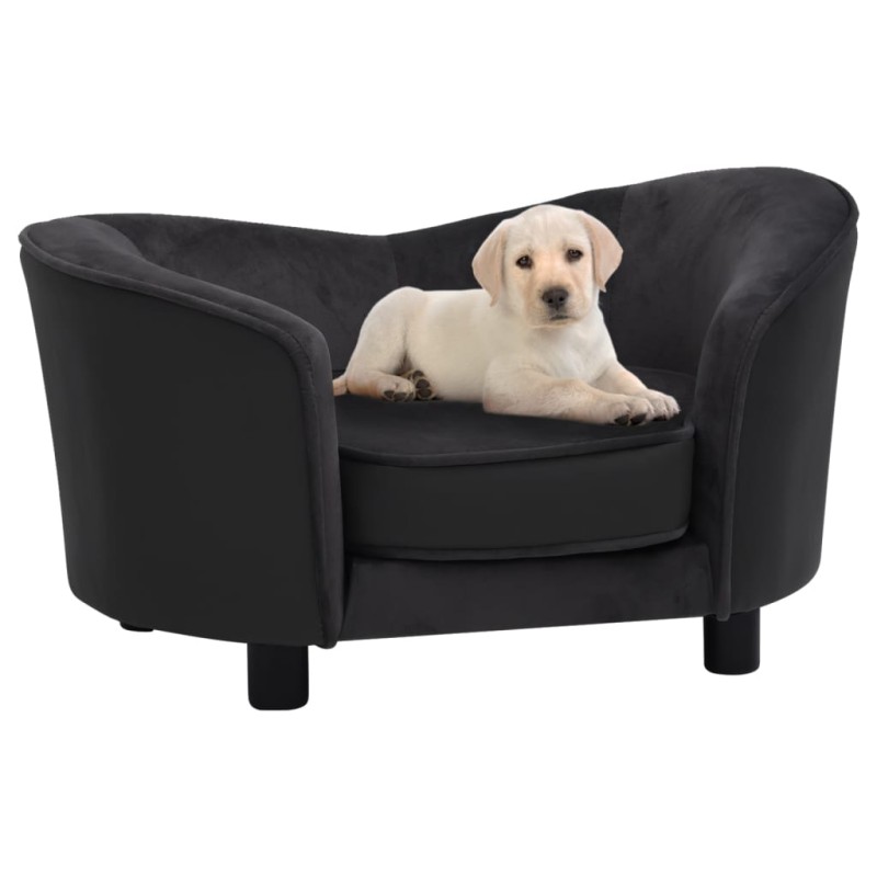 Sofá para cães 69x49x40 cm pelúcia e couro artificial preto-Ninhos para cães-Home Retail