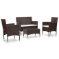 4 pcs conjunto lounge jardim c/ almofadões vime PE castanho