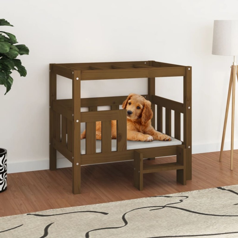 Cama para cães 75,5x63,5x70 cm pinho maciço castanho mel-Ninhos para cães-Home Retail