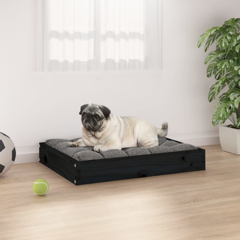 Cama para cães 61,5x49x9 cm madeira de pinho maciça preto-Ninhos para cães-Home Retail