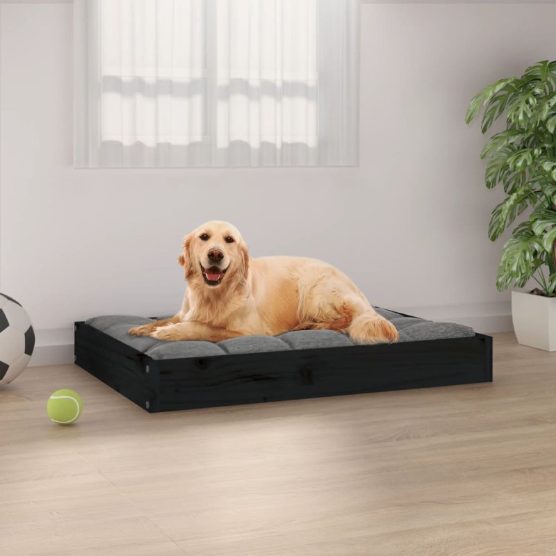 Cama para cães 71,5x54x9 cm madeira de pinho maciça preto-Ninhos para cães-Home Retail