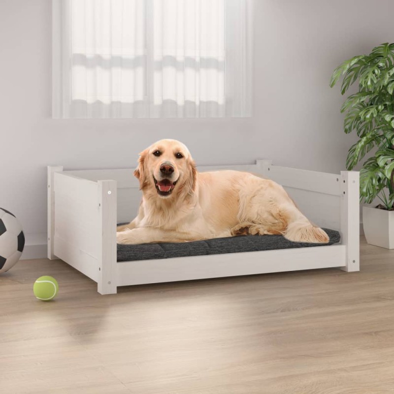 Cama para cães 75,5x55,5x28 cm madeira de pinho maciça branco-Ninhos para cães-Home Retail