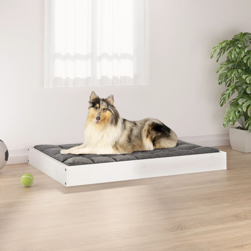 Cama para cães 91,5x64x9 cm madeira de pinho maciça branco-Ninhos para cães-Home Retail