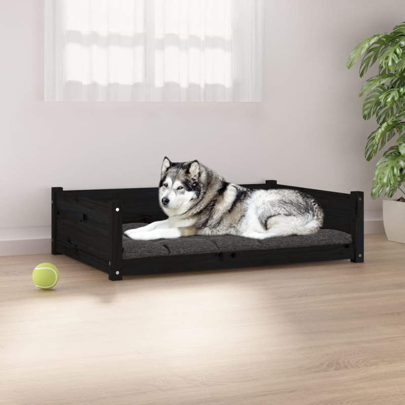 Cama para cães 105,5x75,5x28 cm madeira de pinho maciça preto-Ninhos para cães-Home Retail