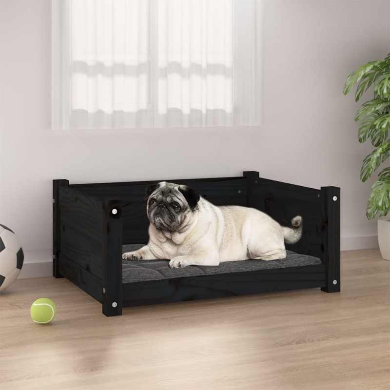 Cama para cães 65,5x50,5x28 cm madeira de pinho maciça preto-Ninhos para cães-Home Retail